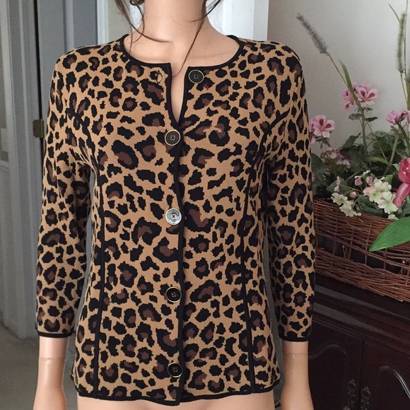 Jones New York cheetah animal print cardigan - Picture 4 of 10
